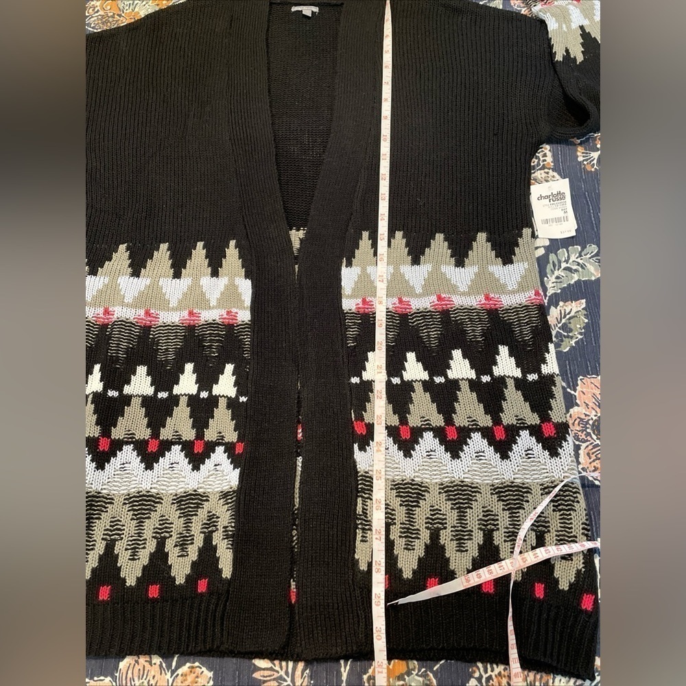 New Charlotte Russe M Black Open Cardigan Geometric Midi Sweater Librariancore‎ - Picture 12 of 15
